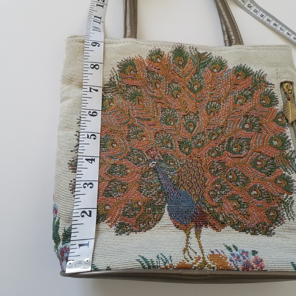 Vtg Tapestry Peacock Handbag Shoulder Bag Purse Boho - Picture 8 of 11